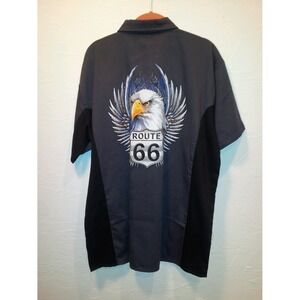 Bikerwear L Black Button-Front Shirt SHORT SLEEVE EAGLE ON BACK